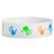 White wristband with colorful handprints in orange, neon green and neon blue 