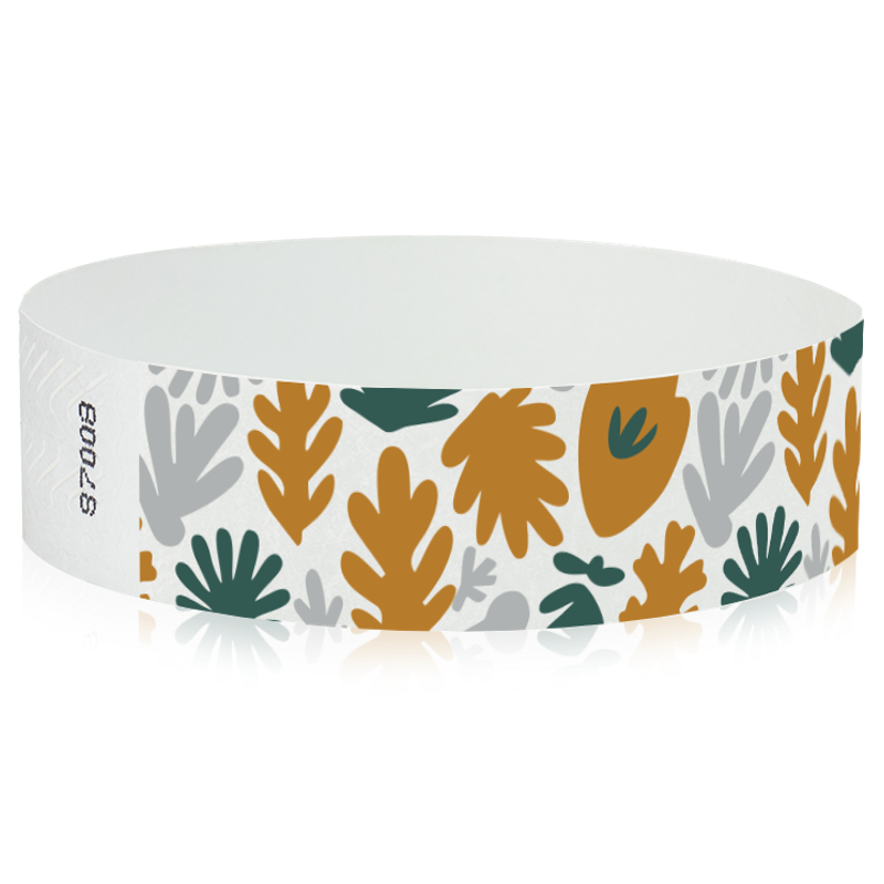 White wristband with colorful leaf pattern 