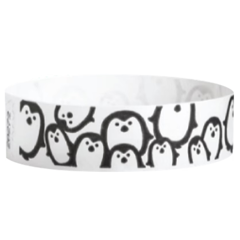 White wristband with black penguin pattern 