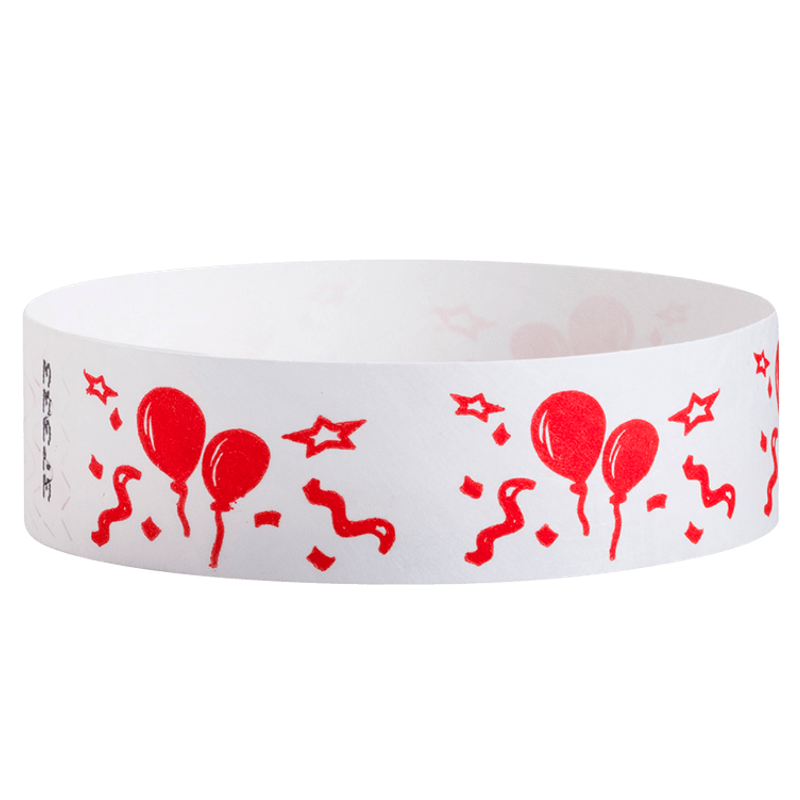 White wristband with red balloon and star patterns 