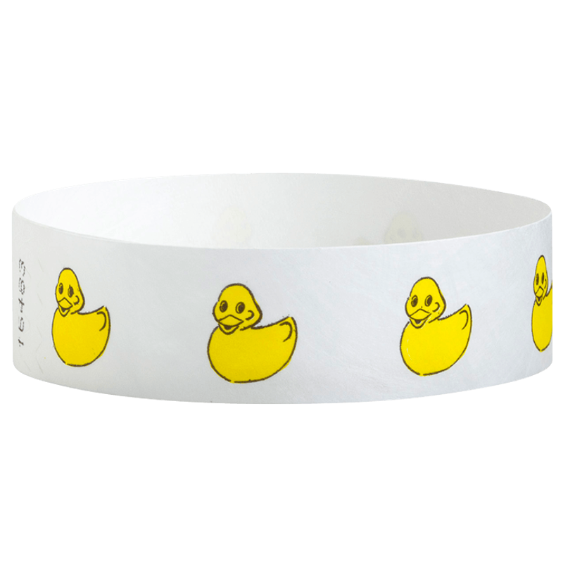 White wristband with yellow rubber duck illustrations 