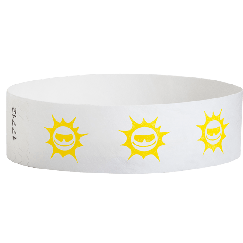 White wristband with pantone yellow happyface suns