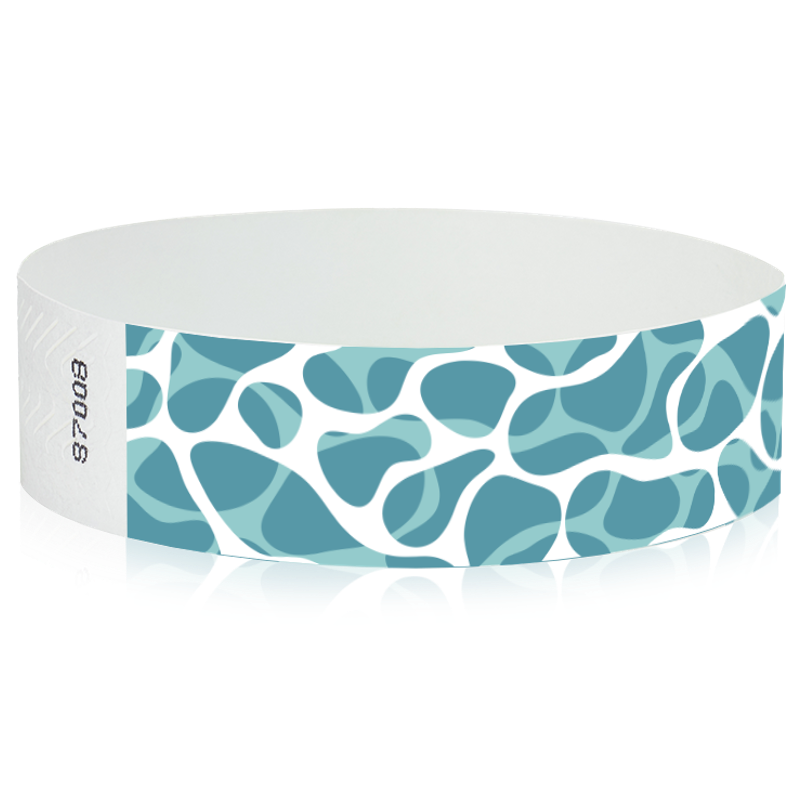 White wristband with blue / aqua abstract pattern that looks like pool water