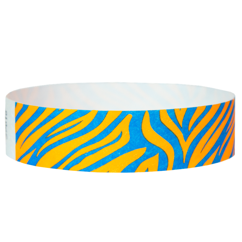 Wristband with blue and orange zebra pattern 