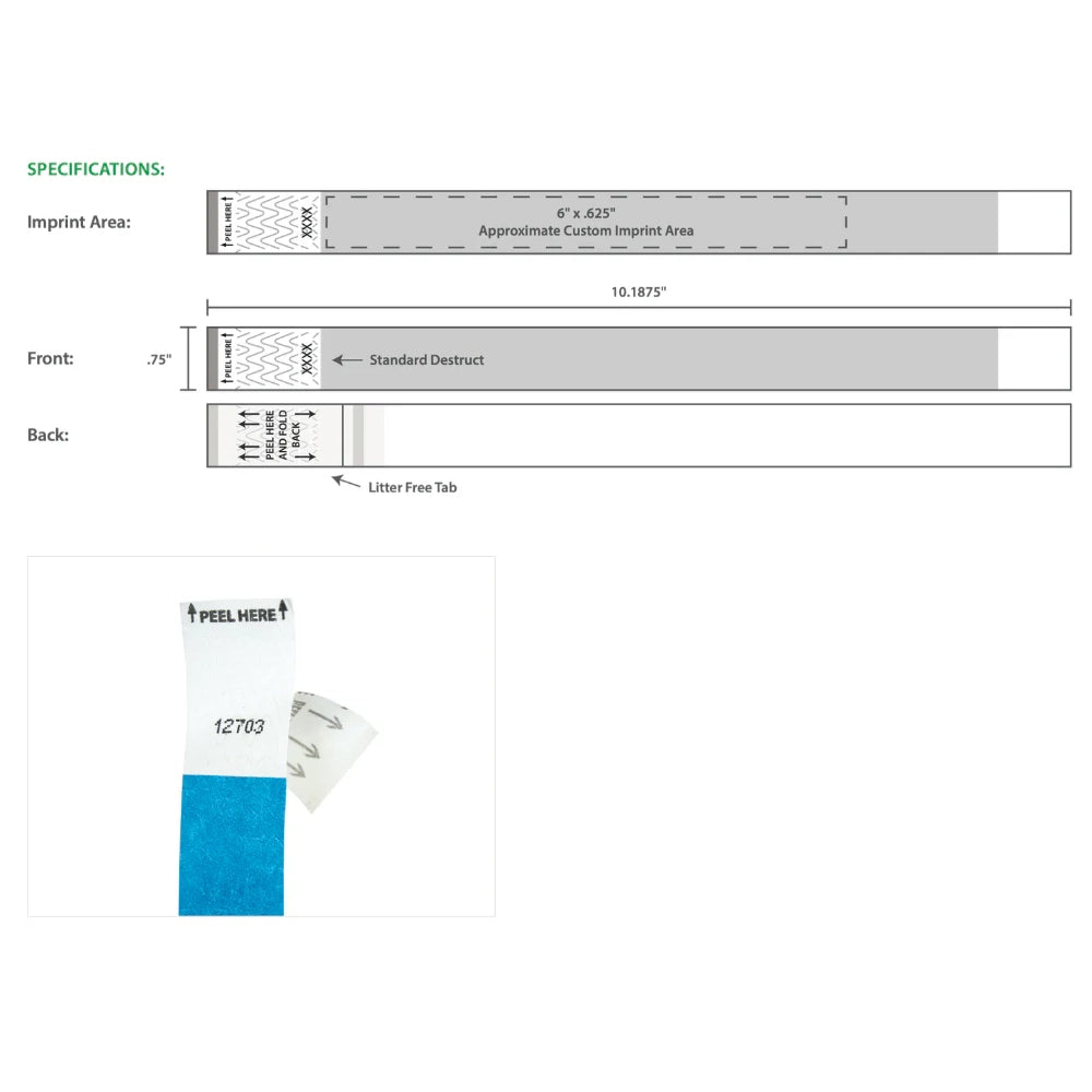 Template for customizing tyvek litterfree wristband 