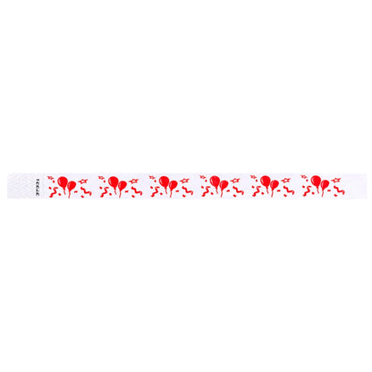 White tyvek wristband with red balloon and star pattern - flat version shown