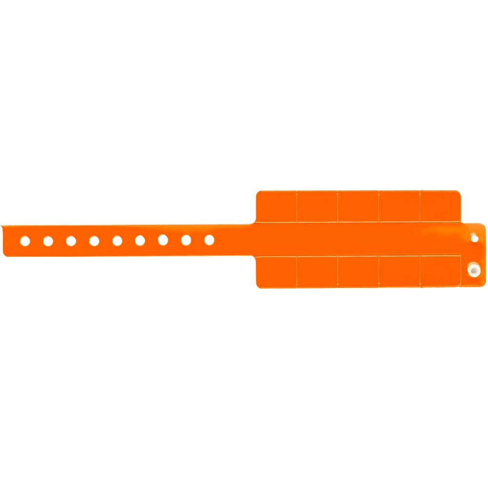 Vinyl wristband with 10 tabs in neon orange - shown in flat 