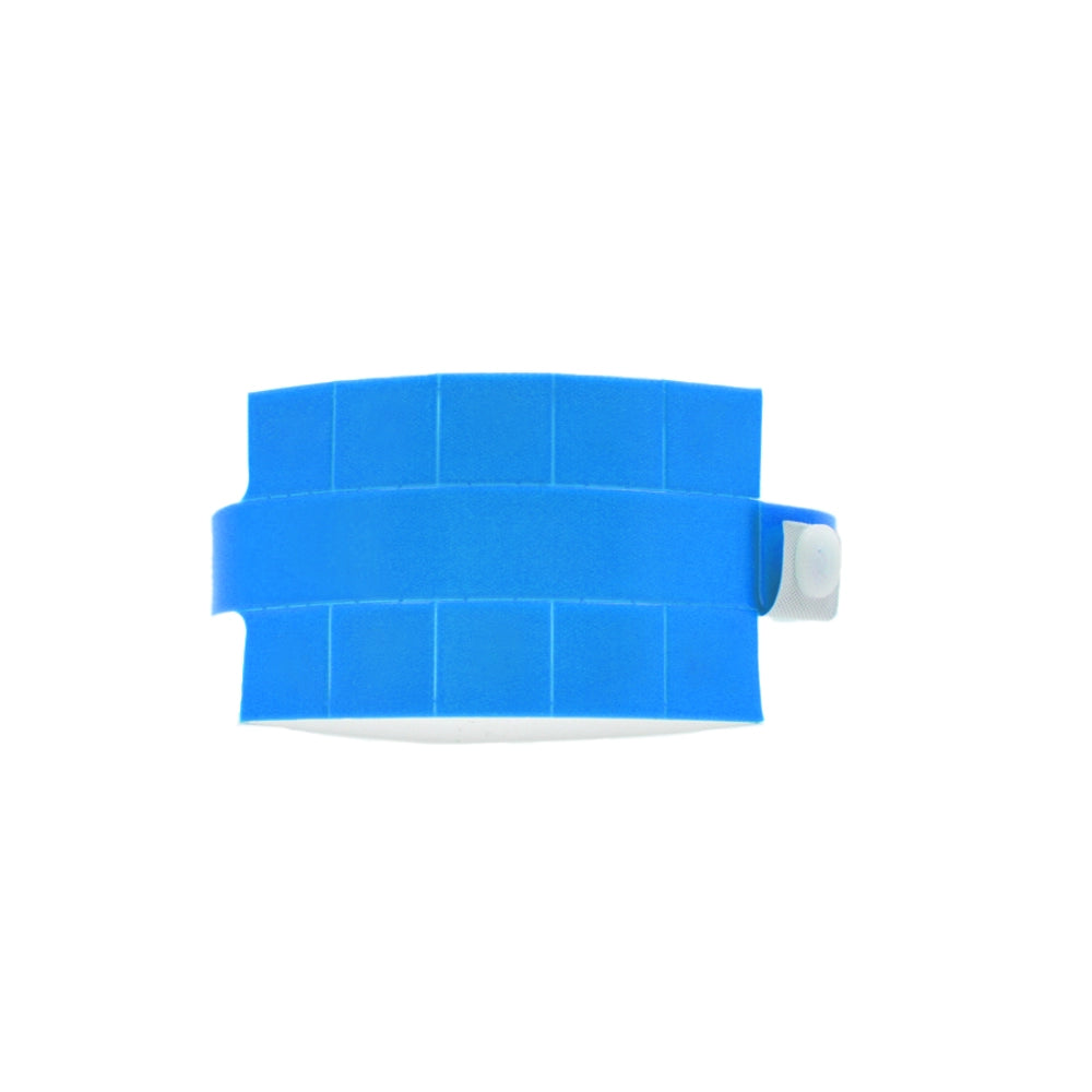 Vinyl wristband with 10 tabs in neon blue - shown in round 