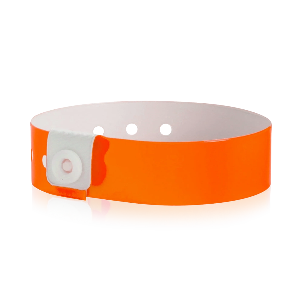 vinyl regular wristband in neon orange - shown in round
