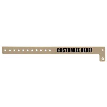 vinyl regular wristband in gold with black text "CUSTOMIZE HERE!" - shown in flat 