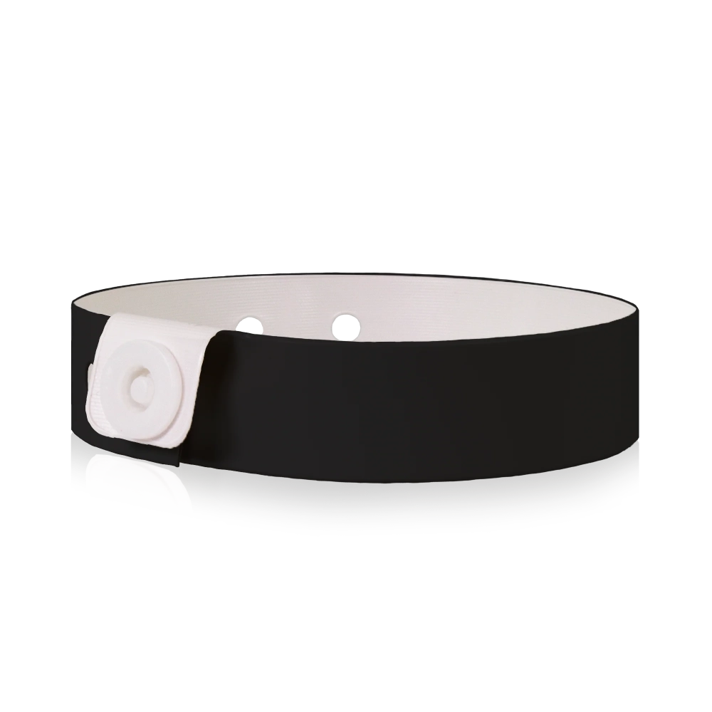 vinyl slim wristband in black - shown in round