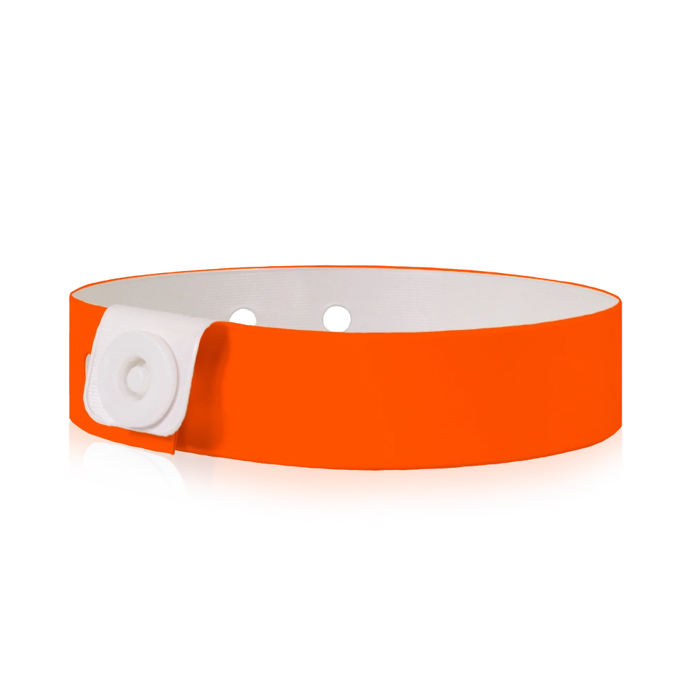 vinyl slim wristband in neon orange - shown in round
