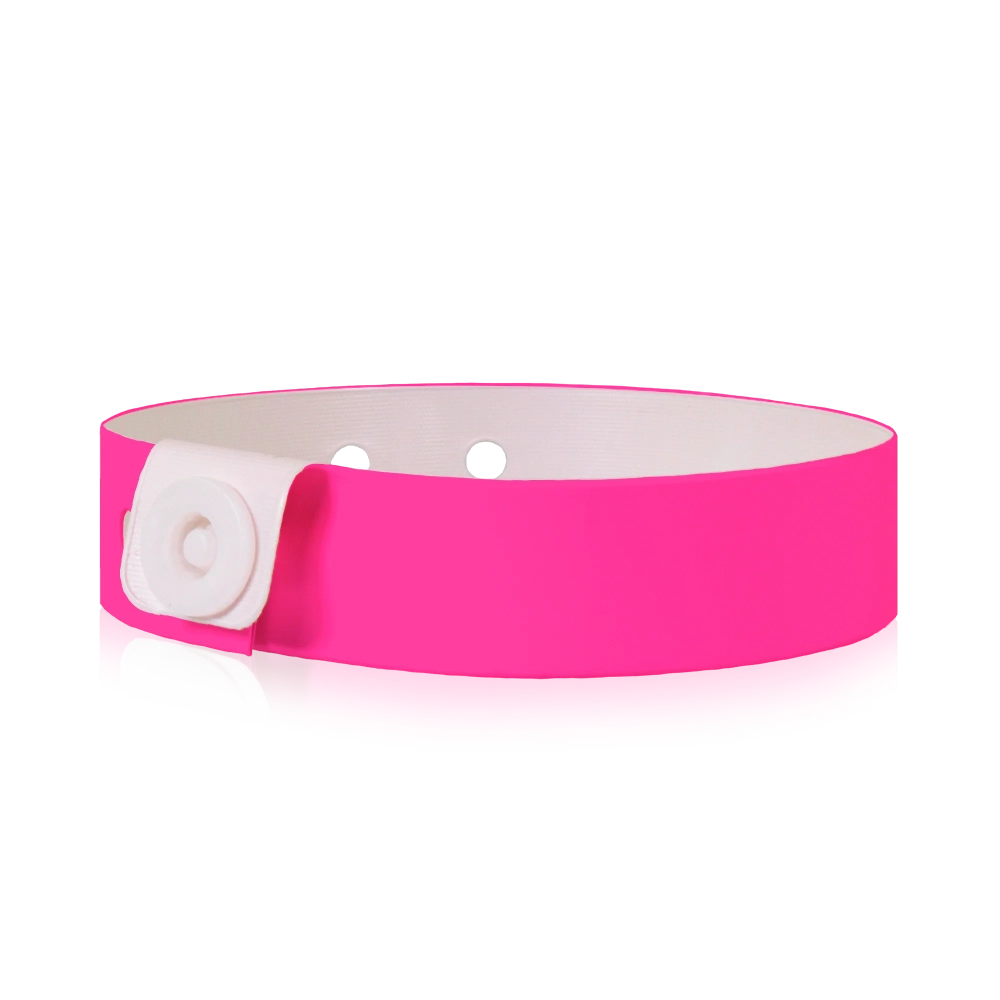 vinyl slim wristband in neon pink - flat version shown 