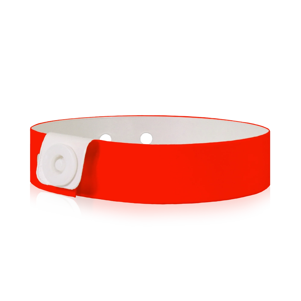 vinyl slim wristband in neon red - shown in round