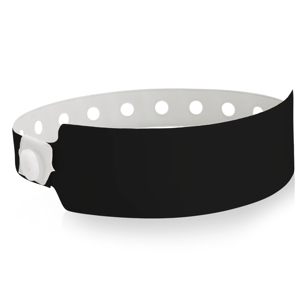 vinyl wide face wristband in black - round version shown 