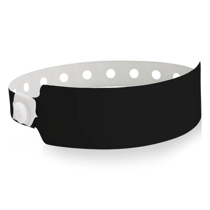 vinyl wide face wristband in black - round version shown 