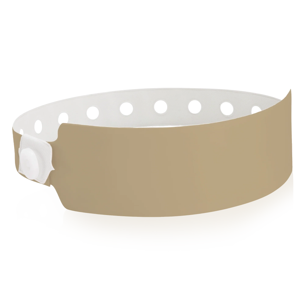 vinyl wide face wristband in gold - round version shown 