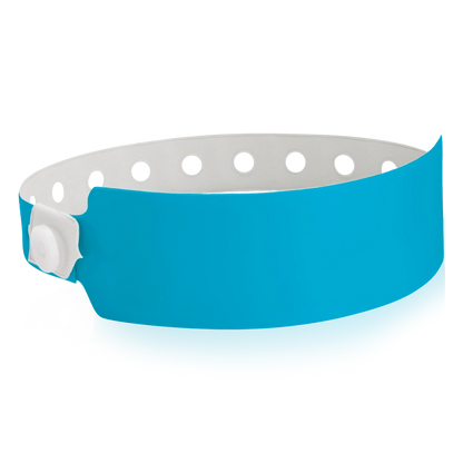 vinyl wide face wristband in neon blue - round version shown 