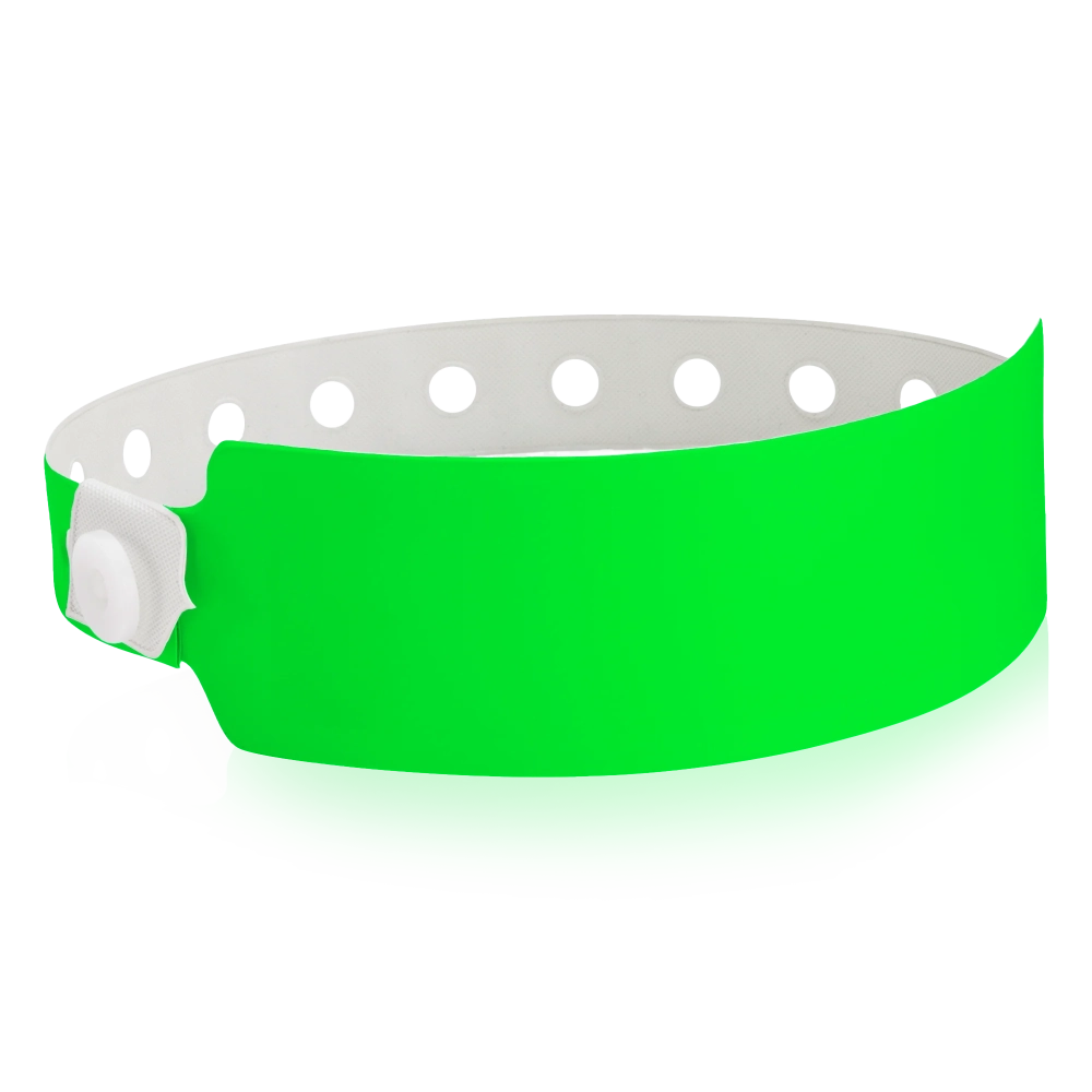 vinyl wide face wristband in neon green - round version shown 
