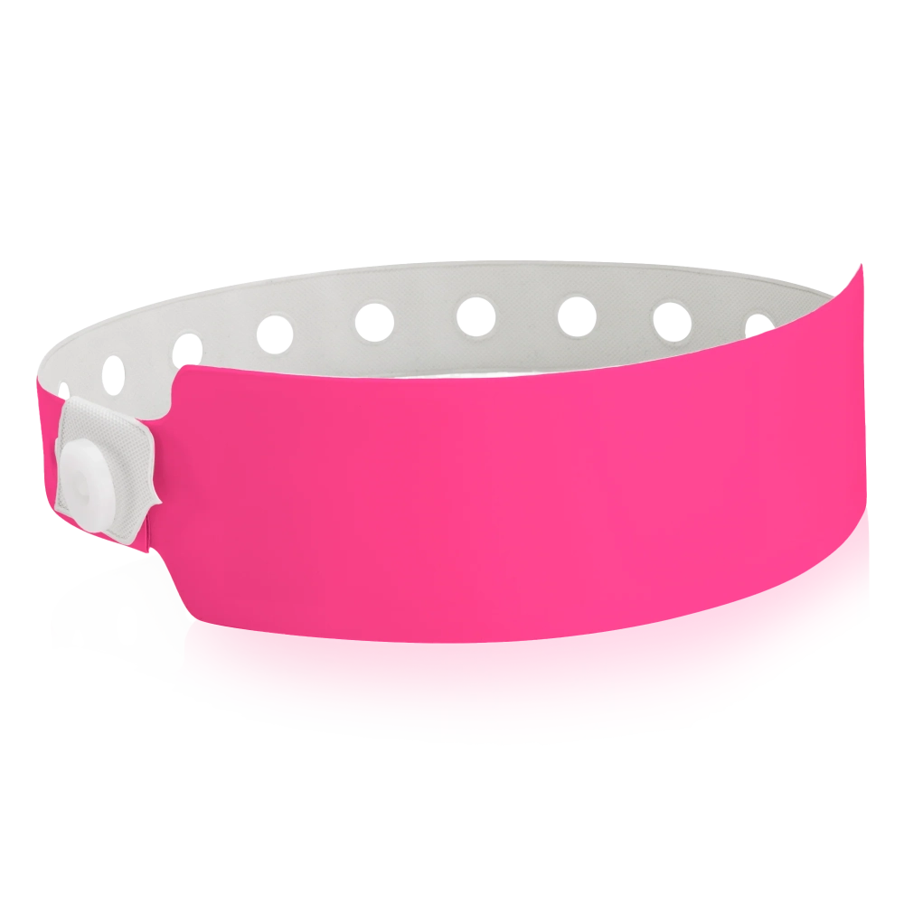 vinyl wide face wristband in neon pink - round version shown 