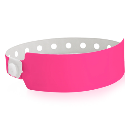 vinyl wide face wristband in neon pink - round version shown 