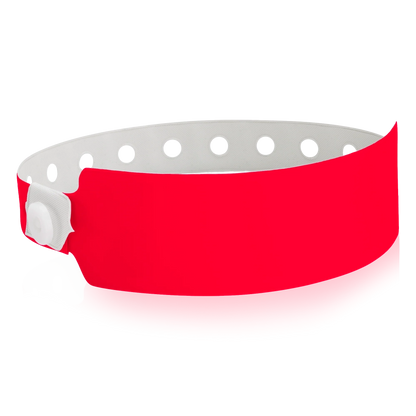 vinyl wide face wristband in neon red - round version shown 