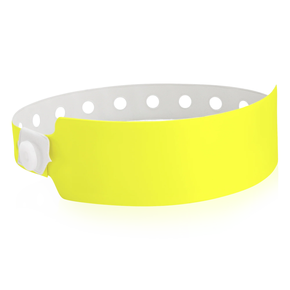 vinyl wide face wristband in neon yellow - round version shown 