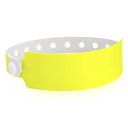 vinyl wide face wristband in neon yellow - round version shown 