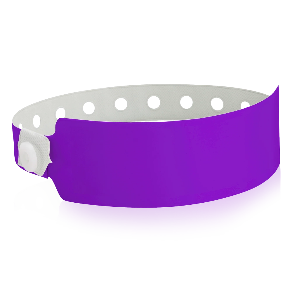 vinyl wide face wristband in purple - round version shown 