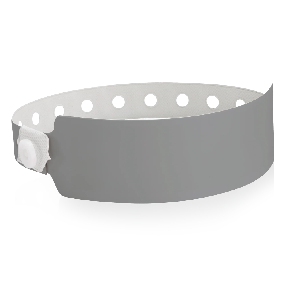 vinyl wide face wristband in silver - shown in round
