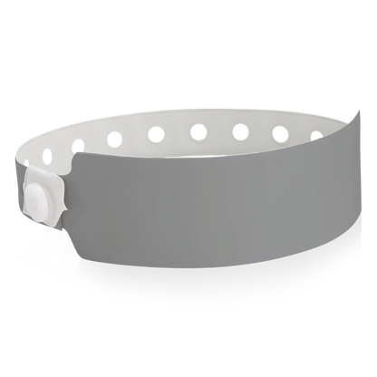 vinyl wide face wristband in silver - shown in round