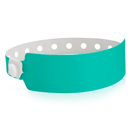 vinyl wide face wristband in teal - round version shown 