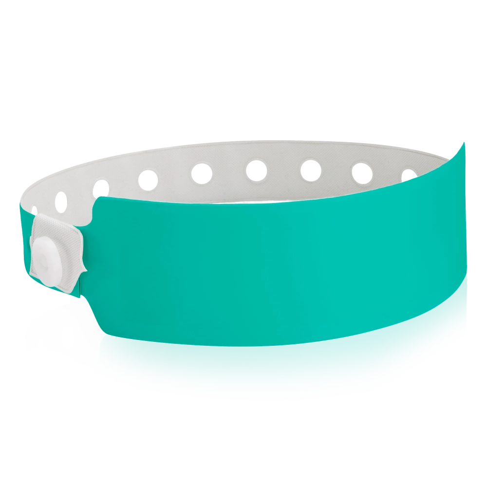 vinyl wide face wristband in teal - shown in round