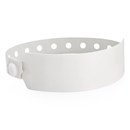 vinyl wide face wristband in white - round version shown 