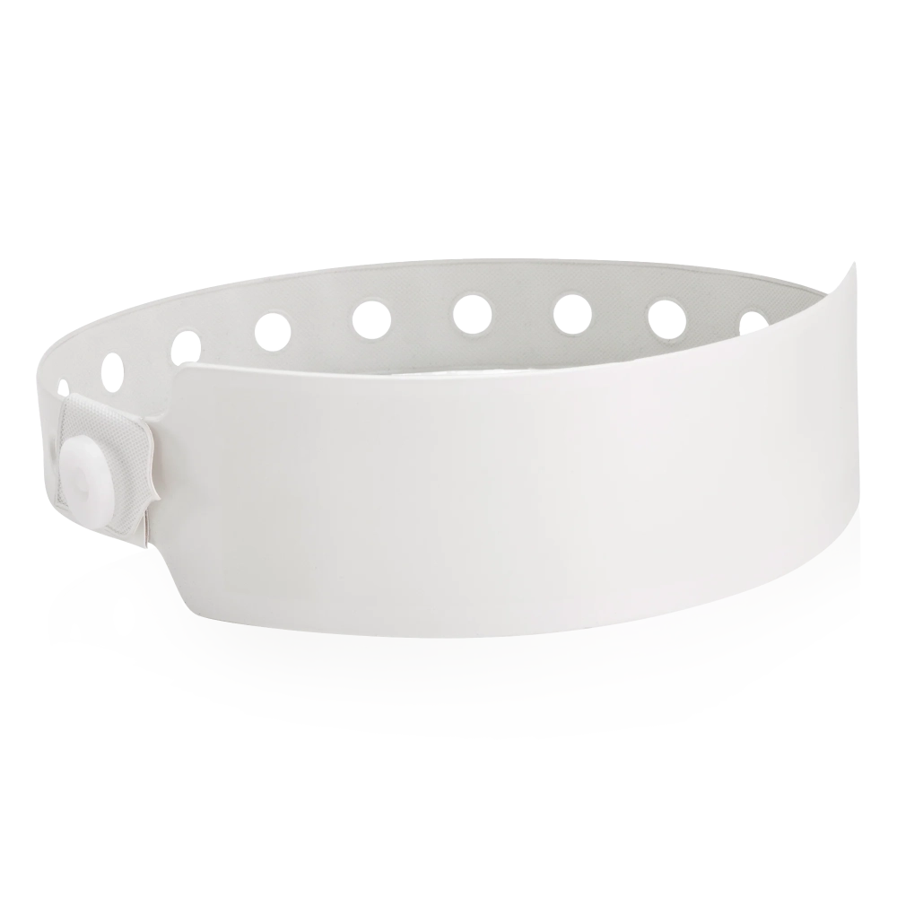 vinyl wide face wristband in white - shown in round