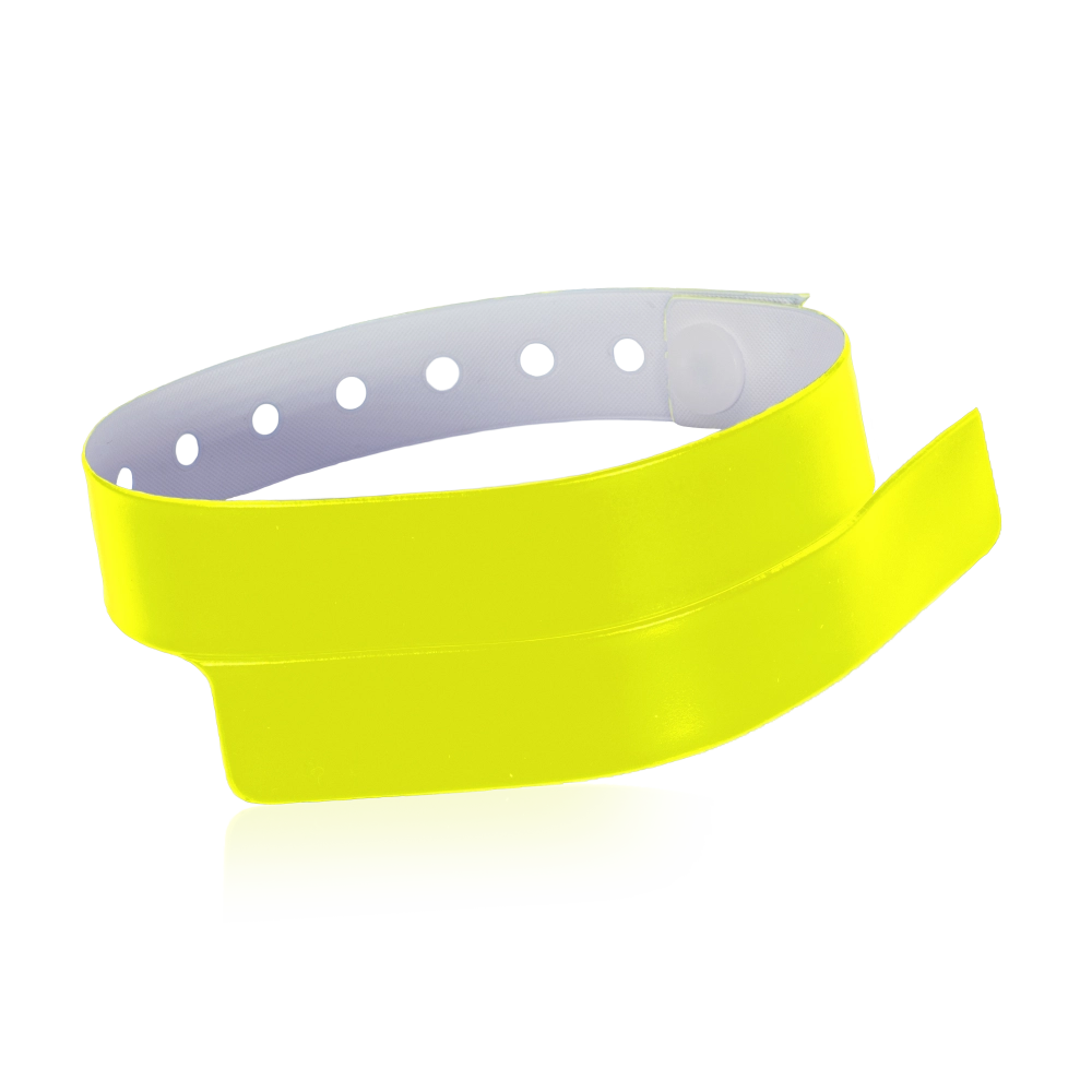 vinyl wristband with 1 tab in yellow - round version shown 