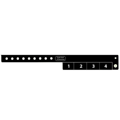 vinyl wristband with 4 tab in black - flat version shown 