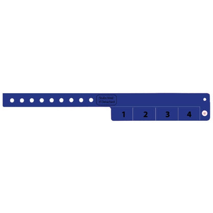 vinyl wristband with 4 tab in navy blue - flat version shown 