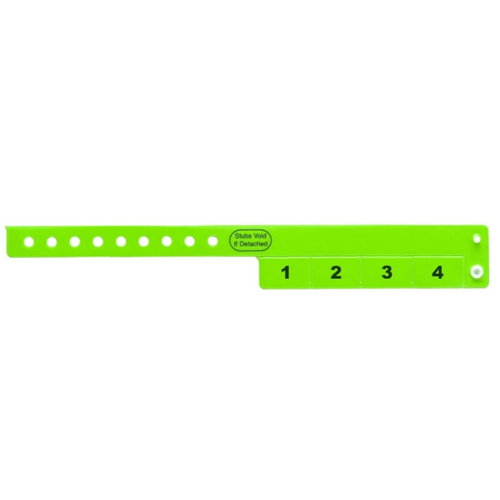 vinyl wristband with 4 tab in neon green - flat version shown 