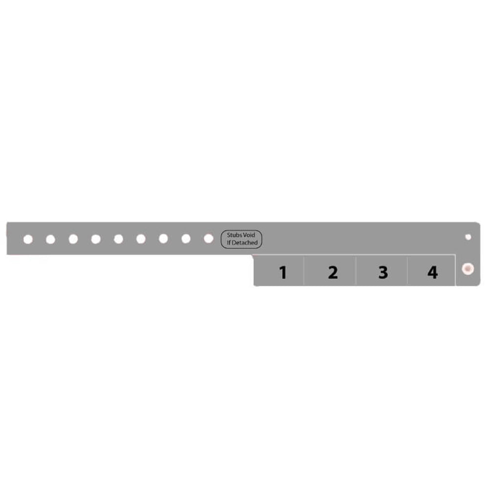 vinyl wristband with 4 tab in silver - flat version shown 