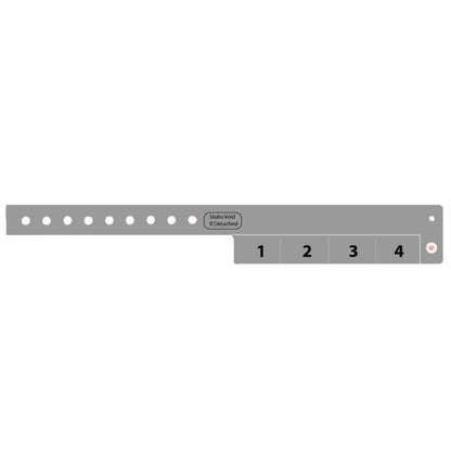 vinyl wristband with 4 tab in silver - flat version shown 