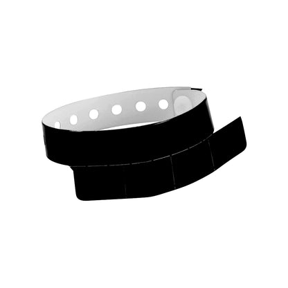 vinyl wristband with 4 tab in black - round version shown 