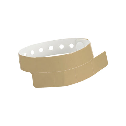 vinyl wristband with 4 tab in gold - round version shown 