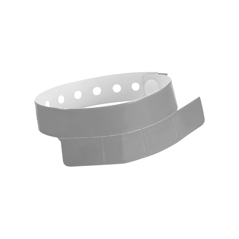 vinyl wristband with 4 tab in silver - round version shown 