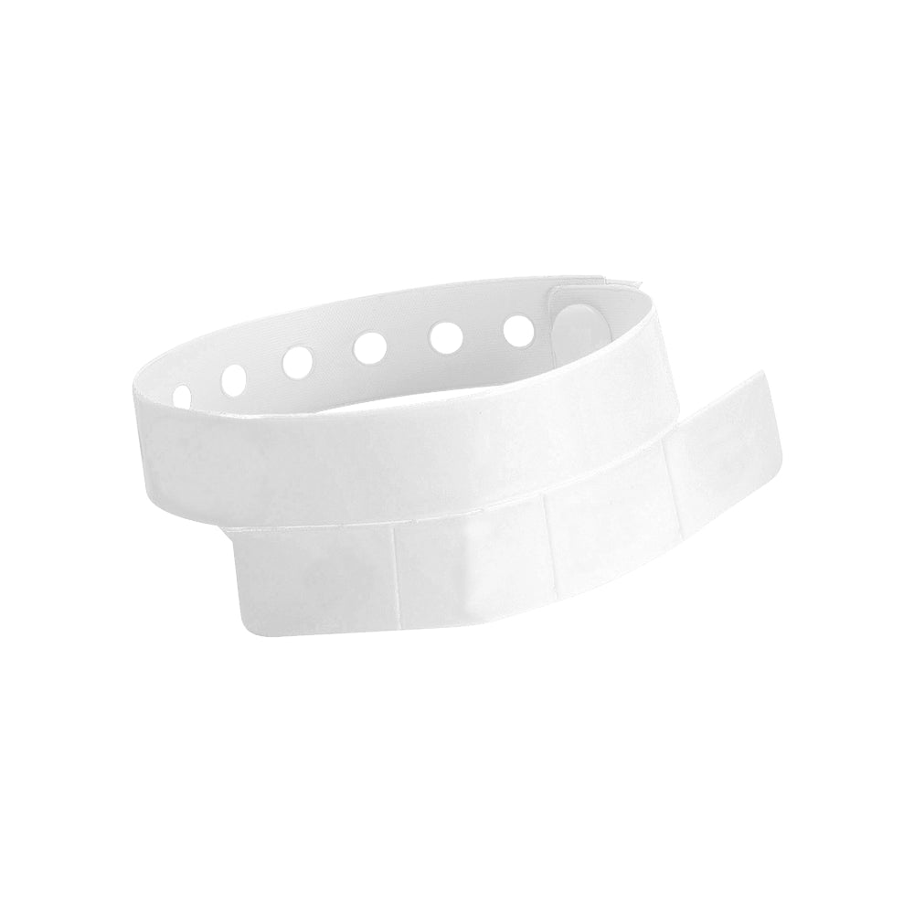 vinyl wristband with 4 tab in white - round version shown 