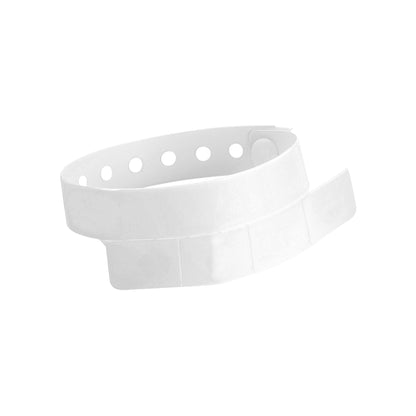 vinyl wristband with 4 tab in white - round version shown 