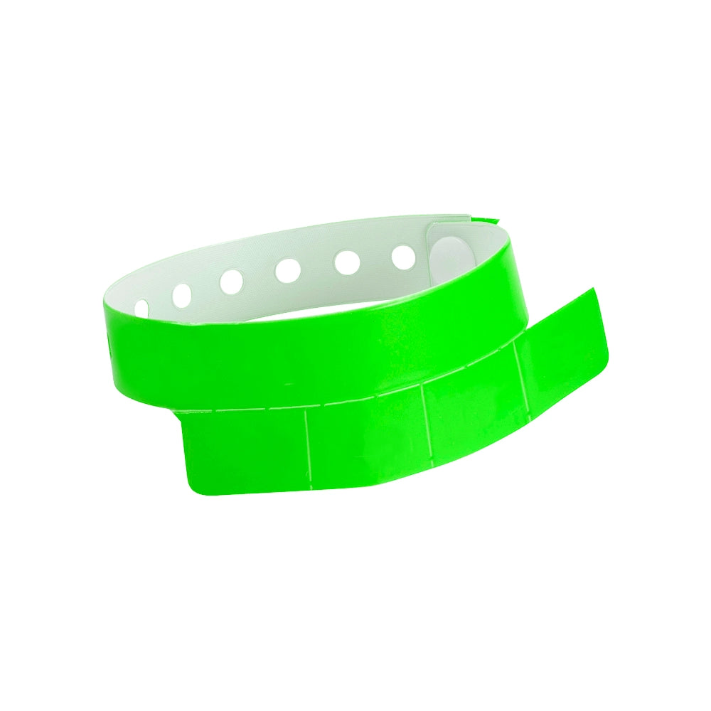 vinyl wristband with 4 tab in neon green - round version shown 