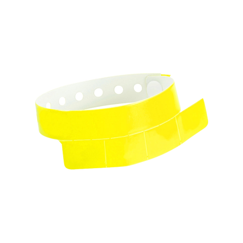 vinyl wristband with 4 tab in neon yellow - round version shown 