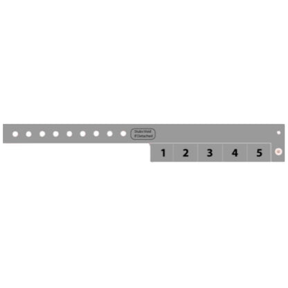 vinyl wristband with 5 tabs in silver - shown in flat 