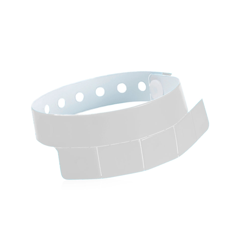 vinyl wristband with 5 tabs in white - shown in round 